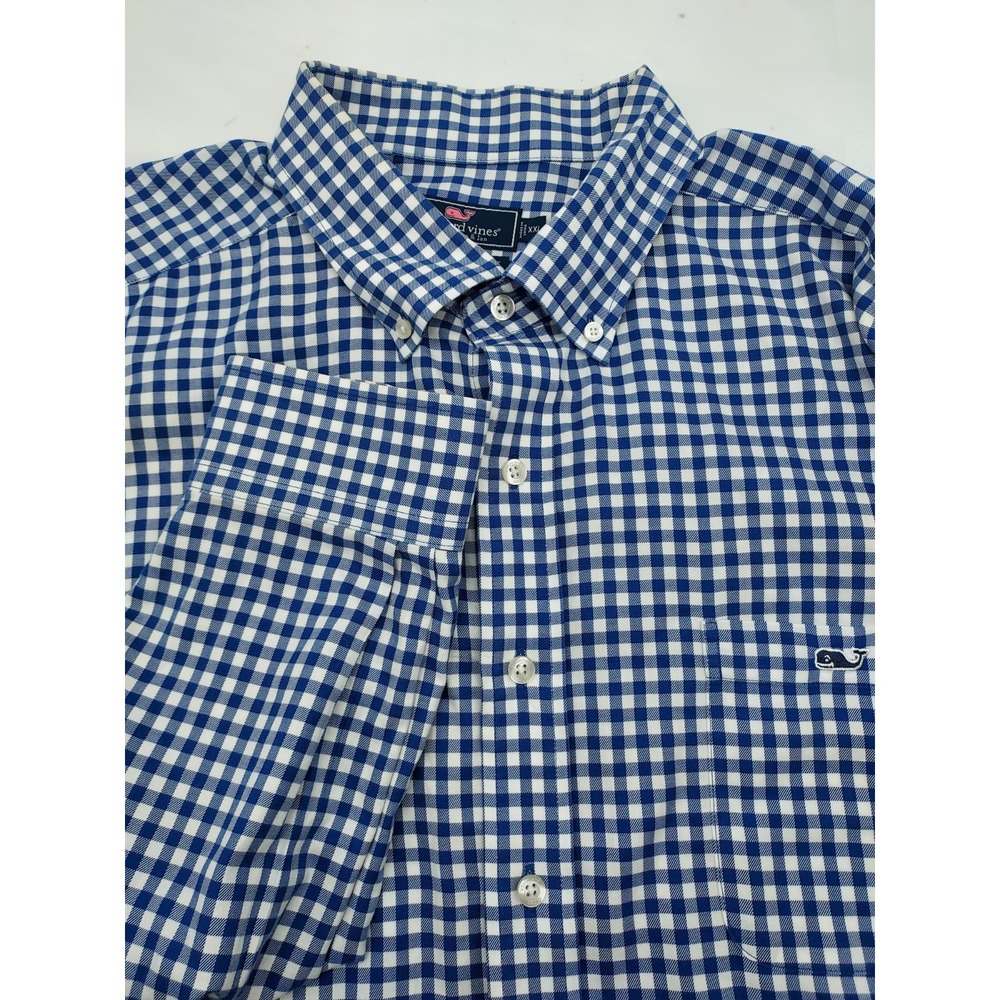 Vineyard Vines Mens XXL Classic Fit Tucker Shirt Blue White Gingham Cotton Whale